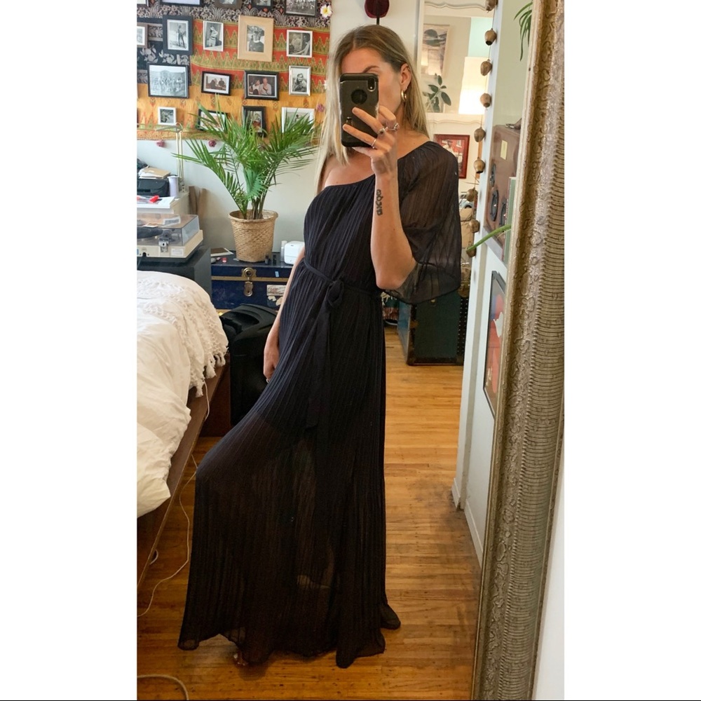 Vintage One Shoulder Pleated Maxi Dress